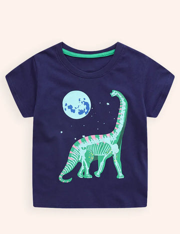 Glowing Dinosaur Printed Cotton T-shirt